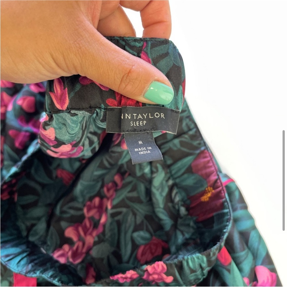 Ann Taylor (M) Womens Sleep Satin Floral Pajama Pants High Rise Green Pink 29” - Picture 6 of 8